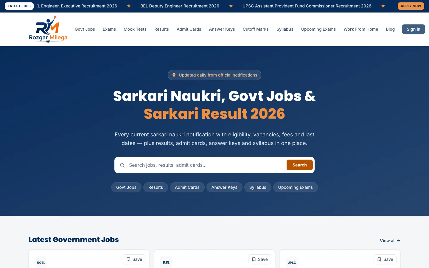 Rozgar Milega homepage